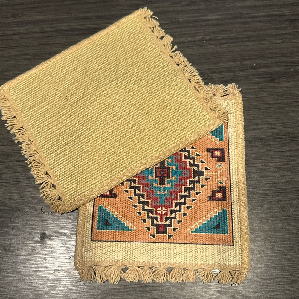 Woven Geometric Pattern Coasters - Beige and Multicolor